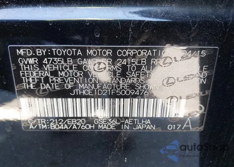 2015 Lexus Is 350 z USA, uszkodzony, nr VIN JTHCE1D21F5009476